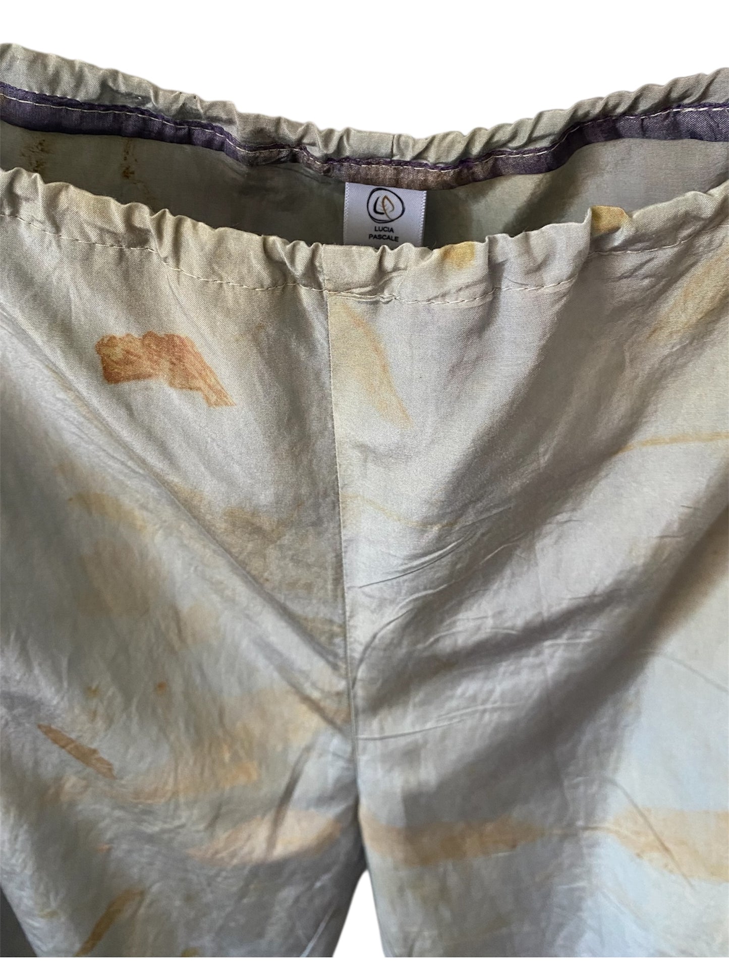 Pantalone, seta stampato e tinto con la natura