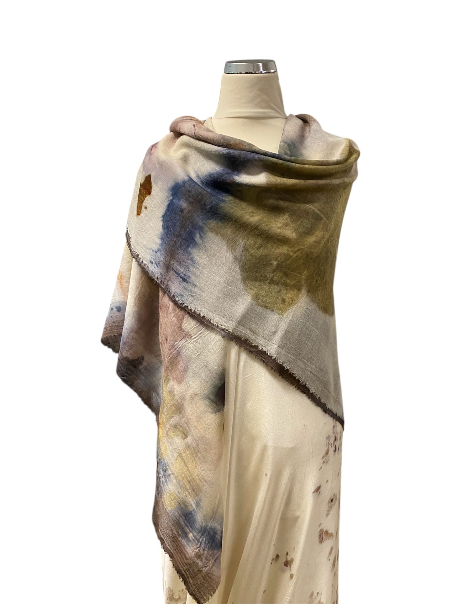 Maxi foulard lana tintura e stampa naturale